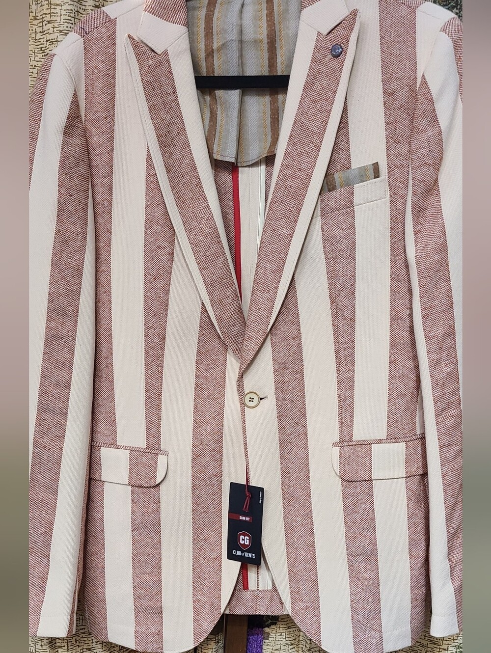 Club Of GENTS Striped COTTON Two-Tone Men's Blazer - Cream & Dusty Rose